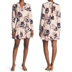 Reiss Anja Floral Surplice Long Sleeve mini Dress Pink Size: 0 - worn 1 time